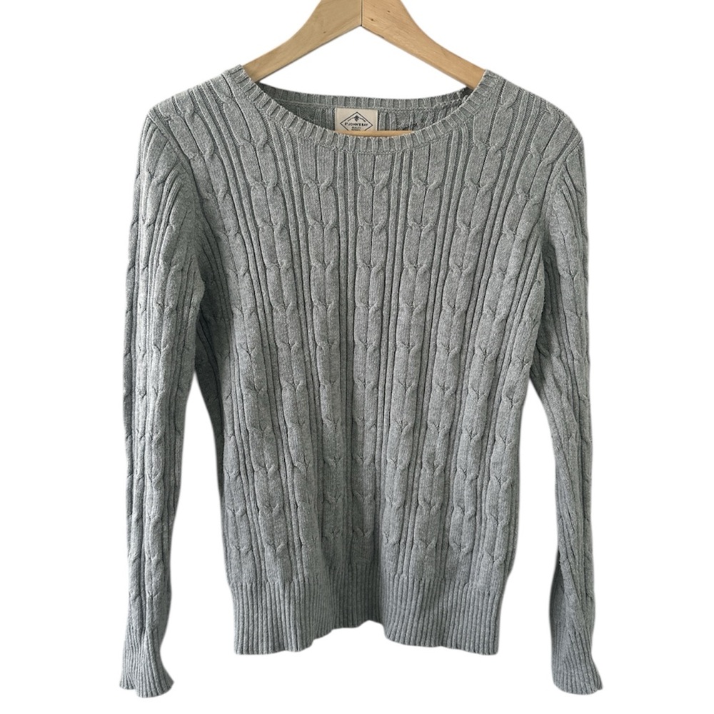 St. John’s Bay Gray Cable Knit Sweater Medium Vintage Y2K Crew Neck Cotton Blend